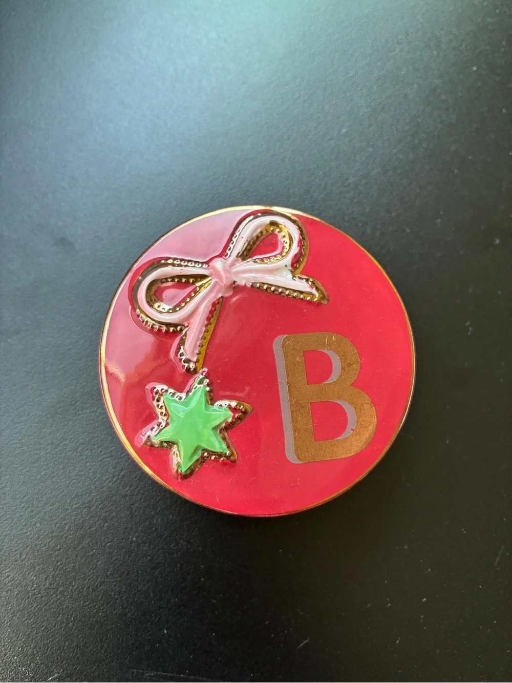 Anthropologie B Monogram Red Ceramic Trinket Box with bow and star Gold accents